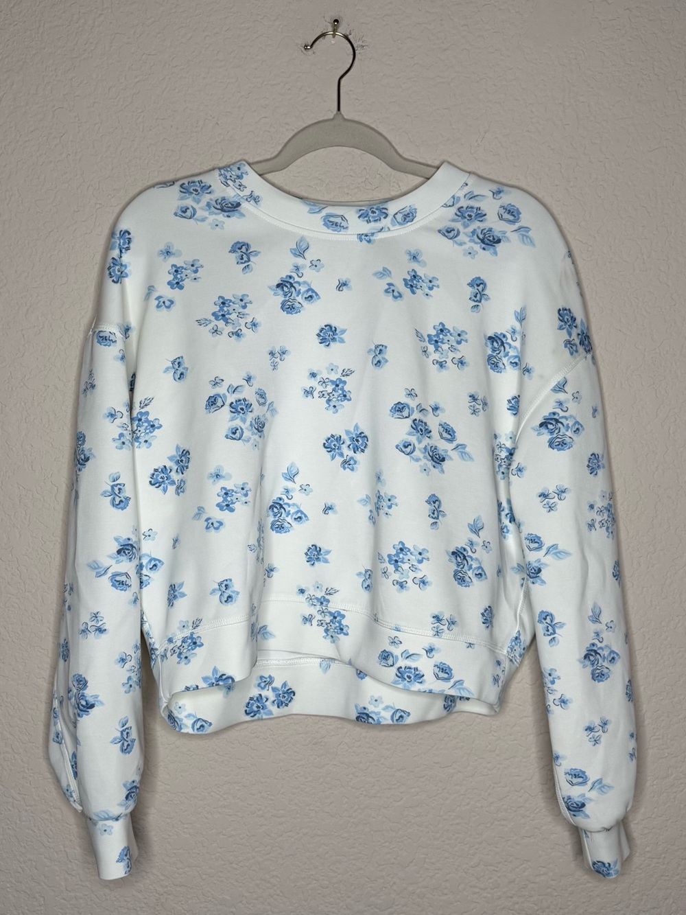 Altard State/AS Revival White Blue Floral Super-soft Pullover Sweatshirt